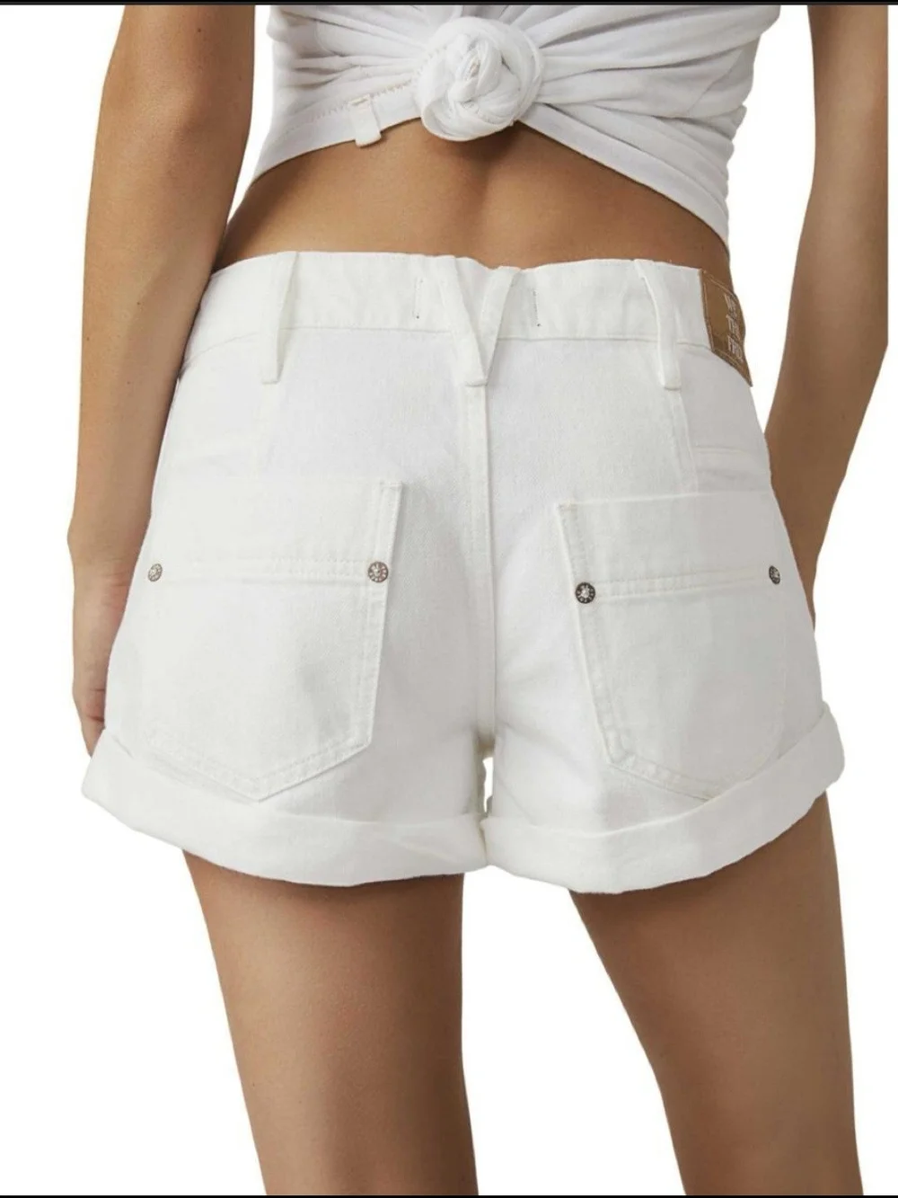 We The Free White High-Rise Roll Cuff Denim Shorts